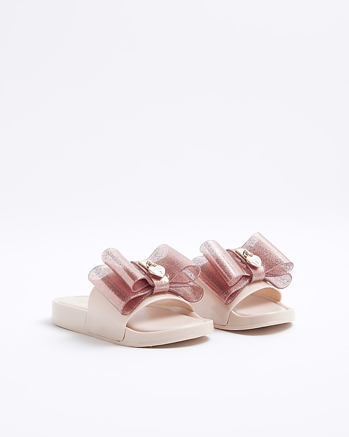 Girls Pink Bow Sliders