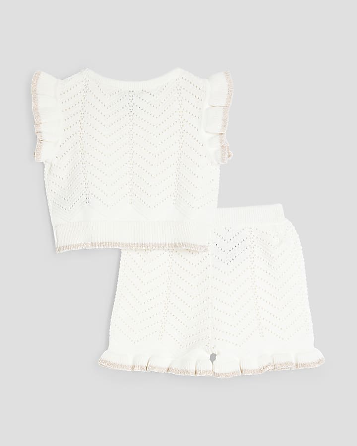 Baby Girls White Flower Crochet Short Set