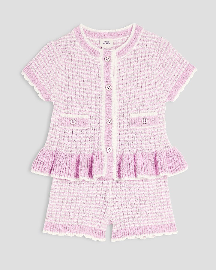 Baby Girls Pink Boucle Peplum Knit Set
