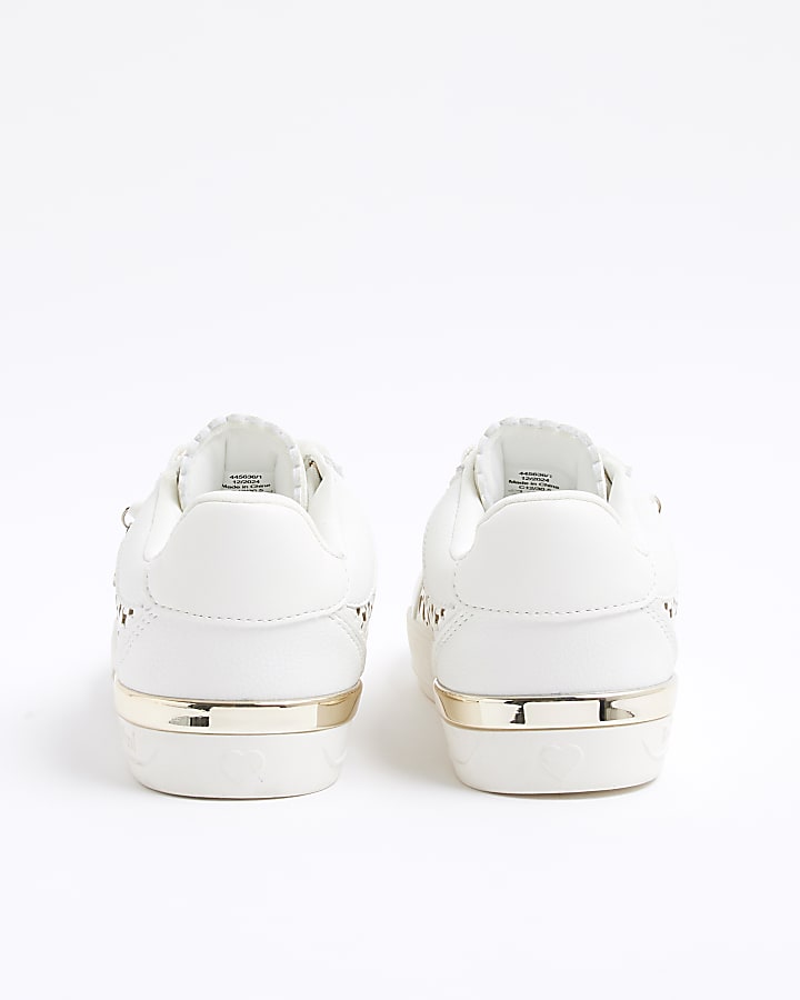 Girls White Flower Laser Cut Trainers
