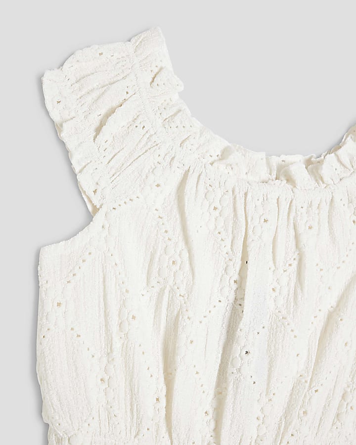 Girls Cream Shirred Texture Playsuit