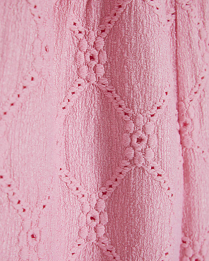 Girls Pink Shirred Texture Playsuit