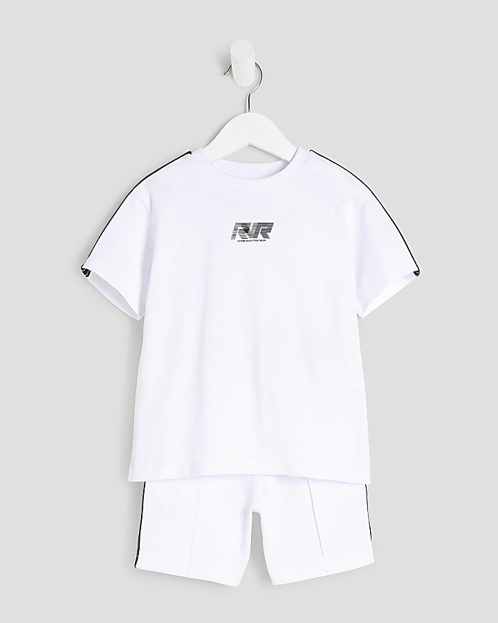 Mini Boys Ecru RR Taped T-shirt & Shorts Set