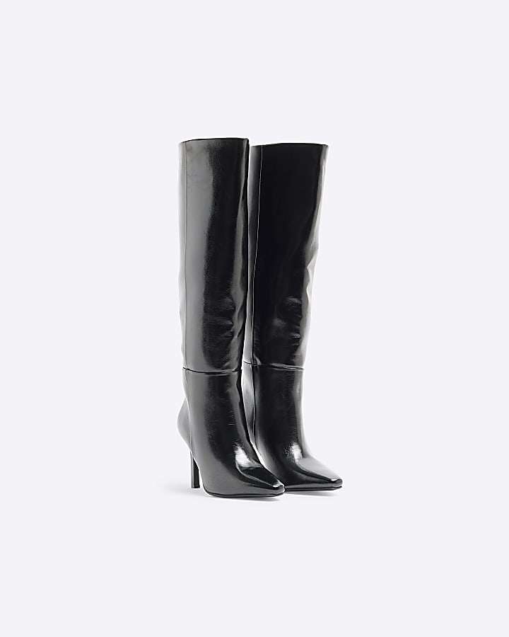 Black Wide Fit Straight Knee High Boots