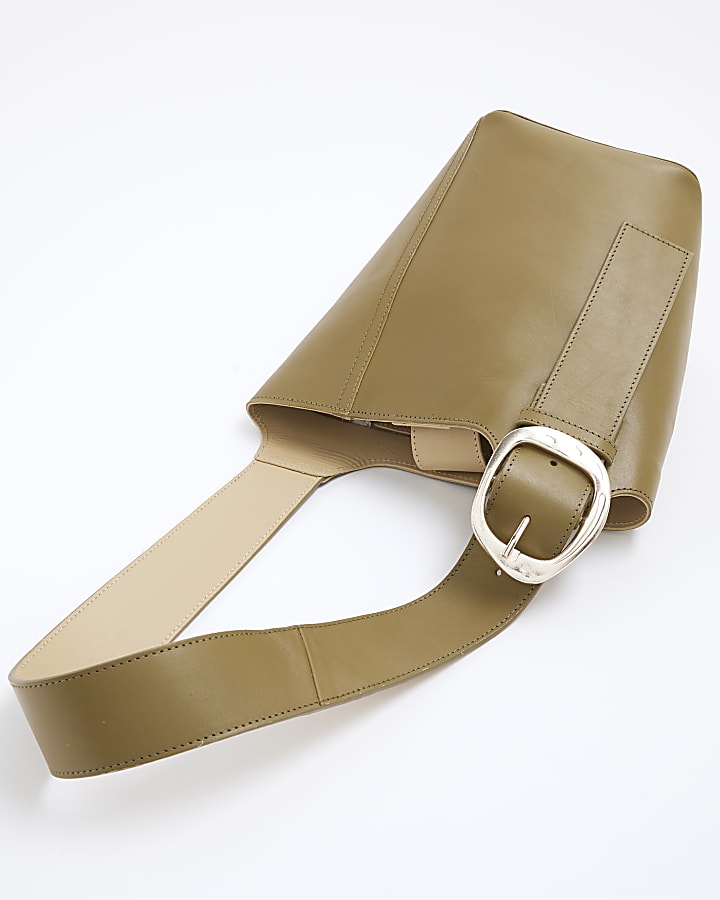 Green Premium Small Leather Bucket Bag