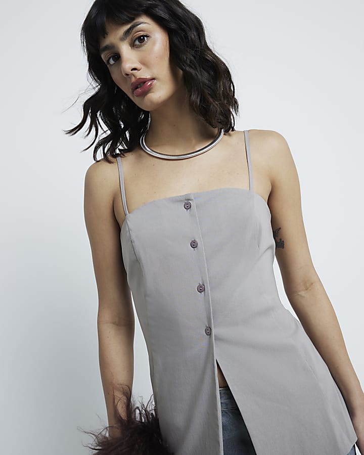 Brown Button Down Cami Top