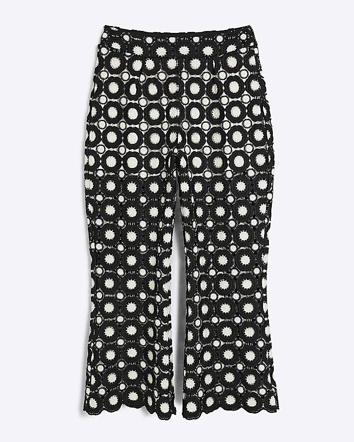 Petite Black Crochet Flared Trousers