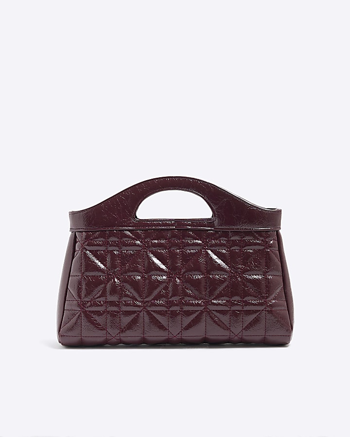 Purple Faux Leather Quilted Clutch Bag