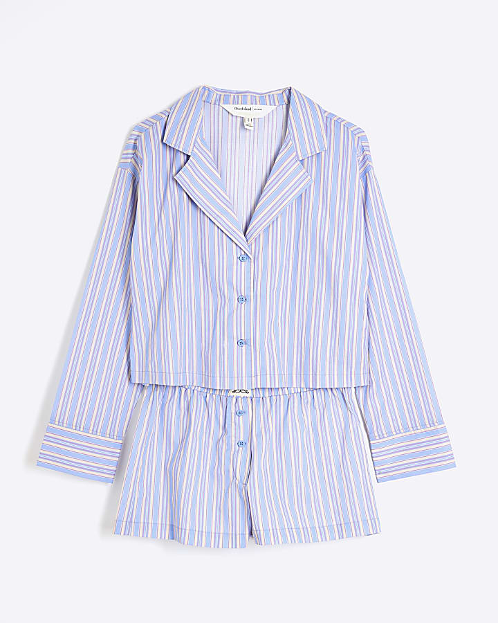 Blue Stripe Shirt And Shorts Pyjamas Set