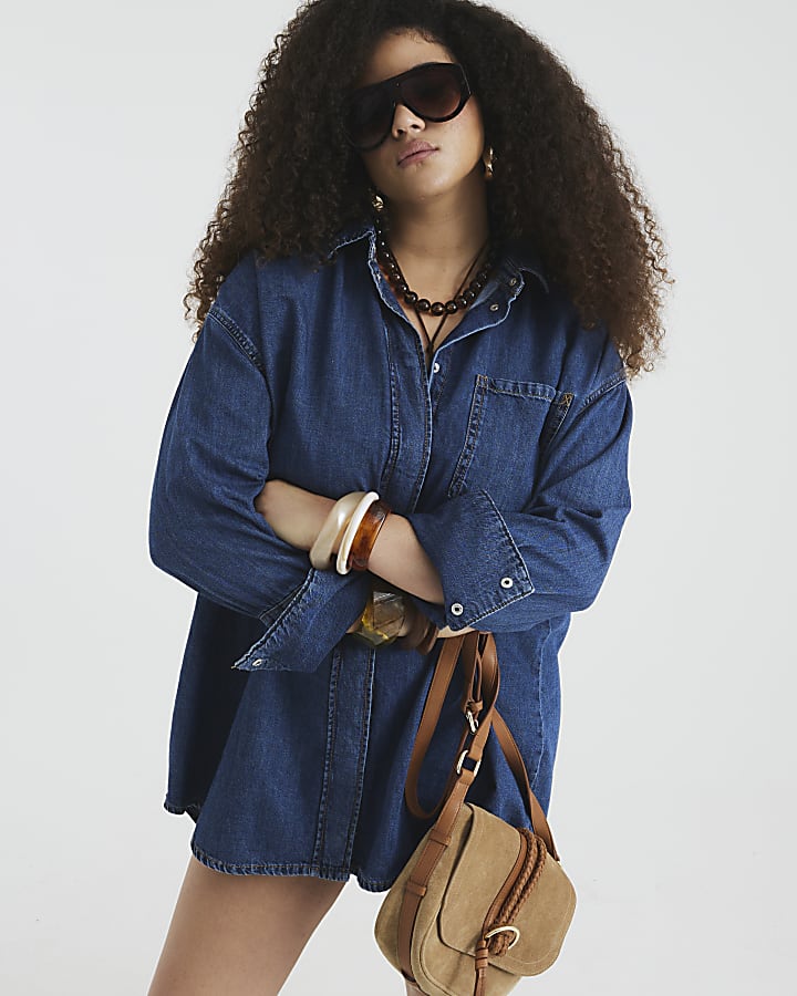 Blue Denim Oversized Mini Shirt Dress