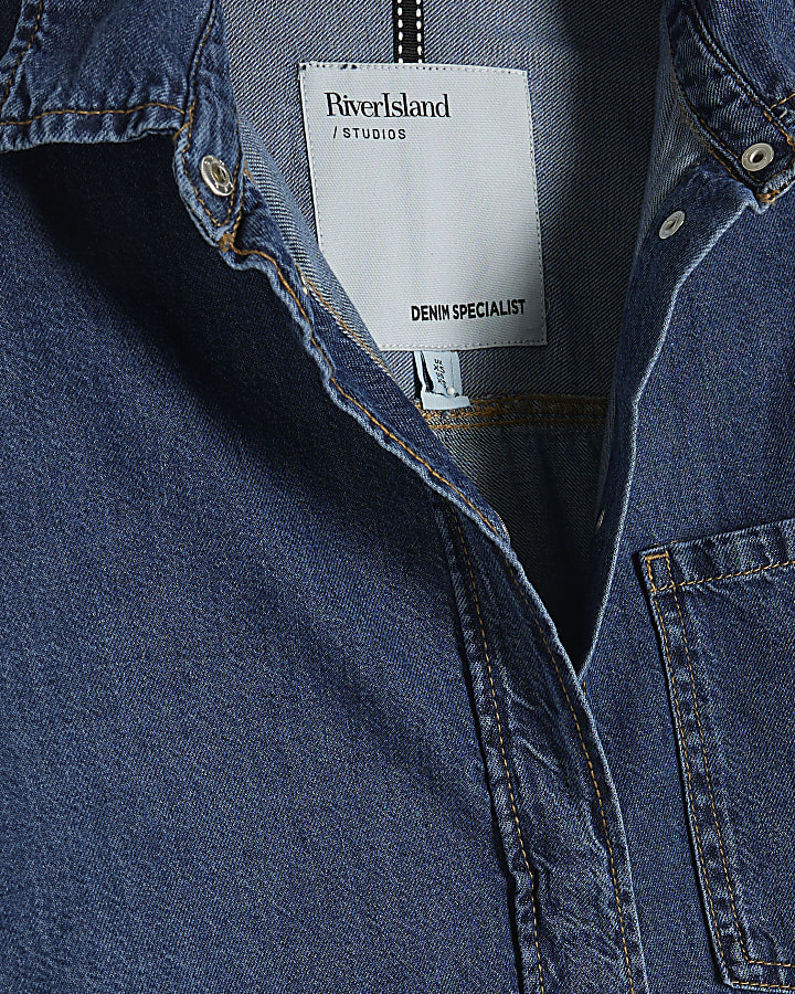 Blue Denim Oversized Mini Shirt Dress