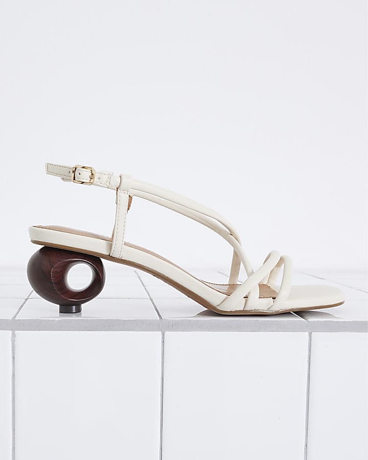 Cream Wooden Ring Heel Sandals