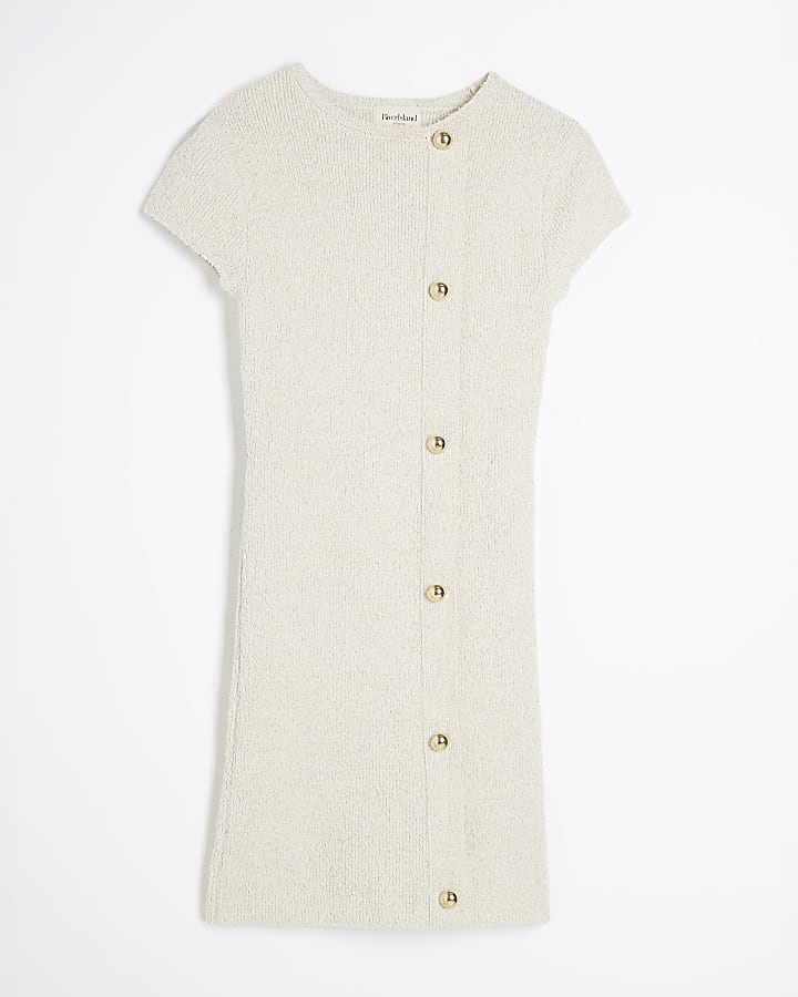 Cream Short Sleeve Knit Mini Dress