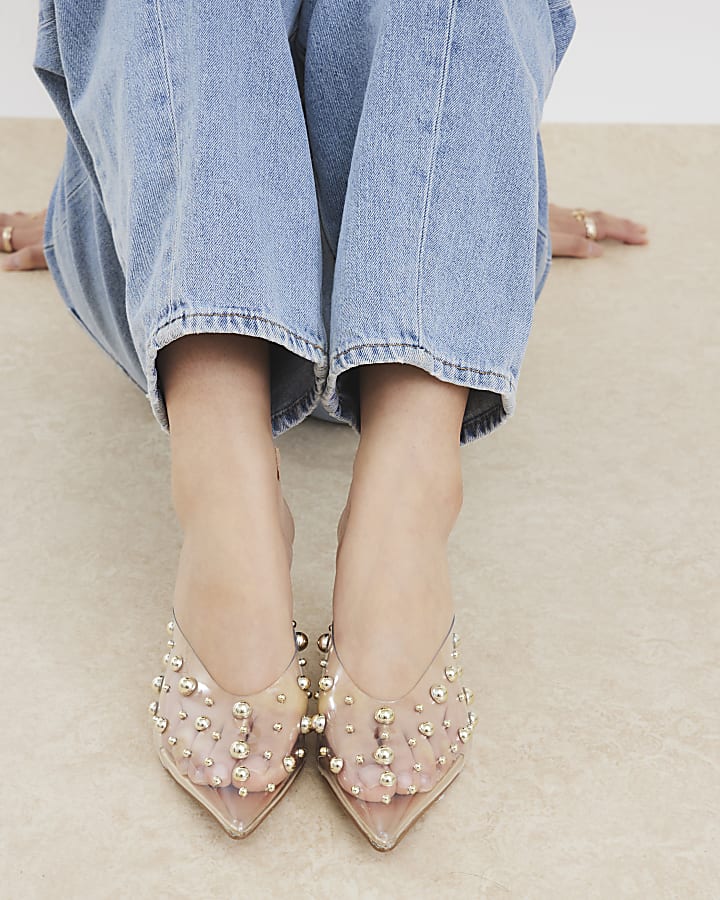 Clear Perspex Studded Mule Court Heels