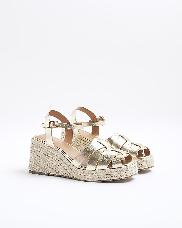 Gold Woven Wedge Sandals