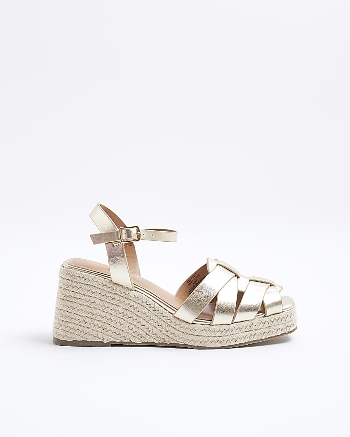 Gold Woven Wedge Sandals