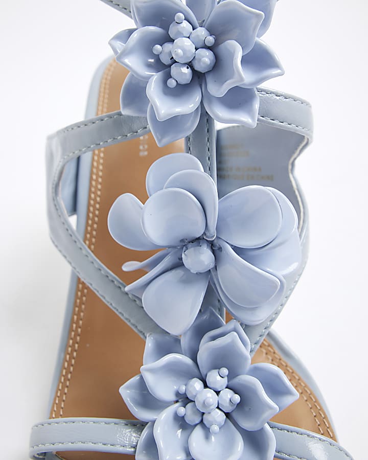 Blue Flower Trim Heeled Sandals