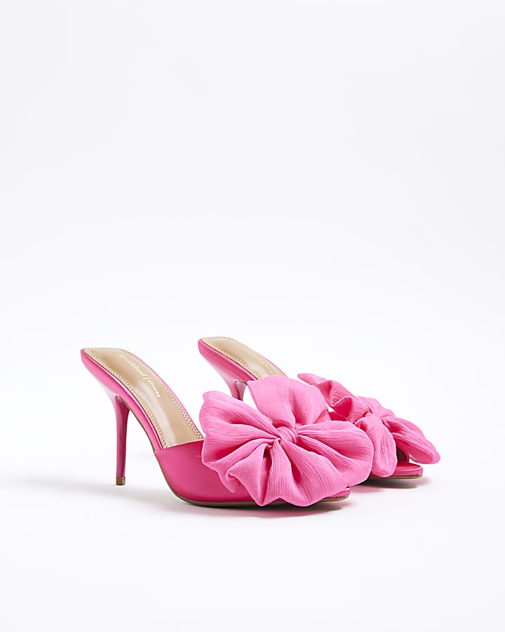 Pink Satin Oversized Bow Mule Heels