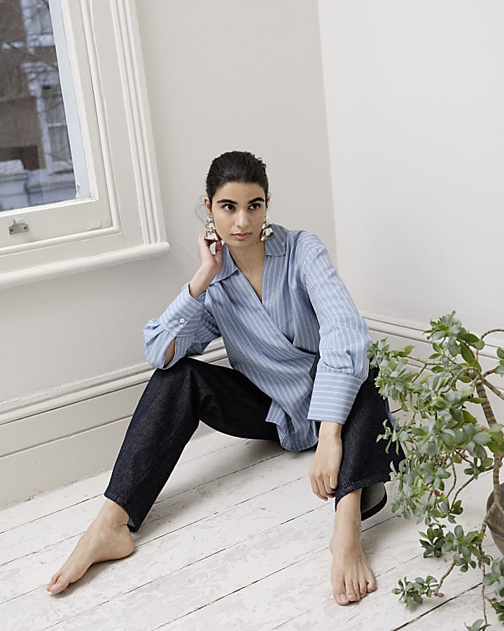Blue Wide Leg Pyjama Style Jeans