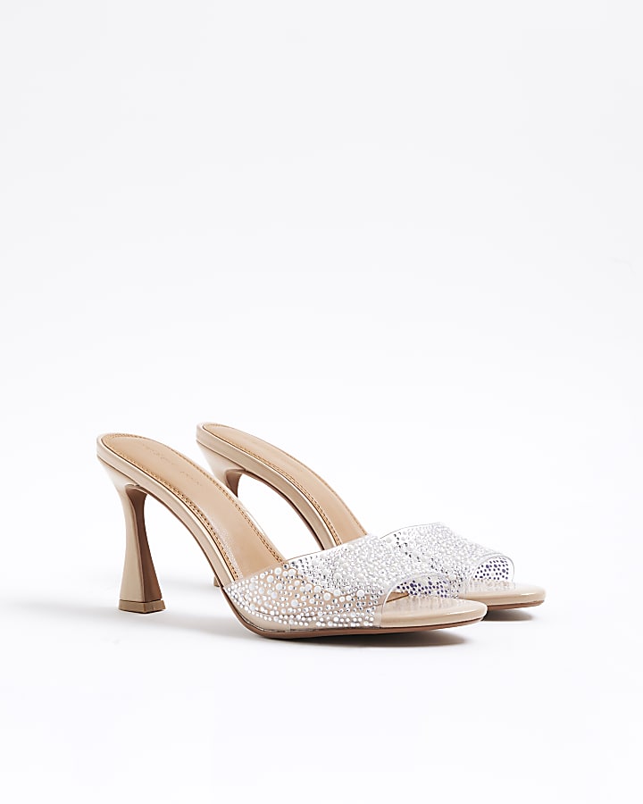 Pink Pearl Perspex Heeled Mule Sandals