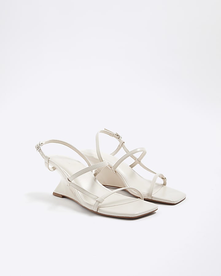 Cream Strappy Wedge Heel Sandals