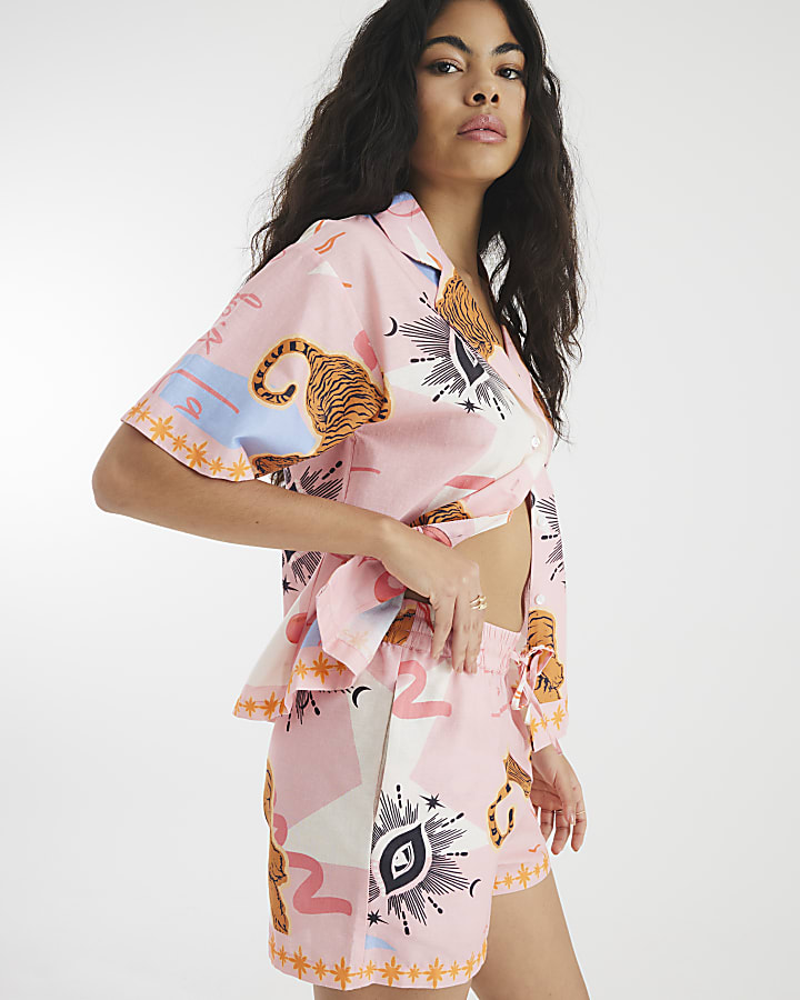 Pink Printed Shirt Pyjama Set