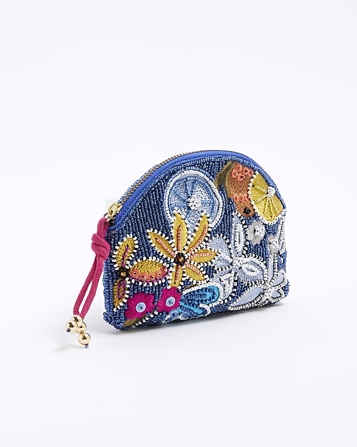 Blue Beaded Embroidered Purse
