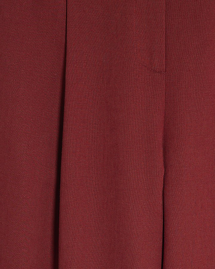 Red Linen Blend Wide Leg Trousers