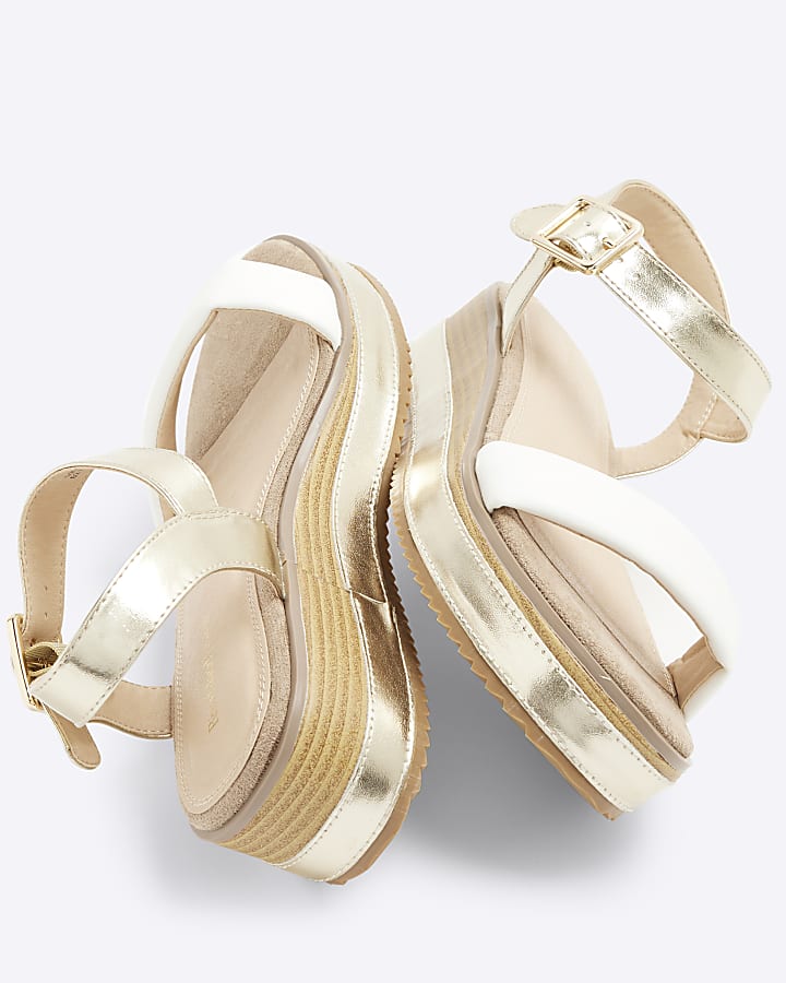 Gold Wide Fit Flatform Sandals