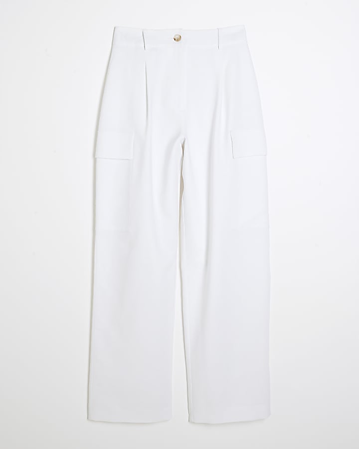 White Linen Blend Wide Leg Trousers