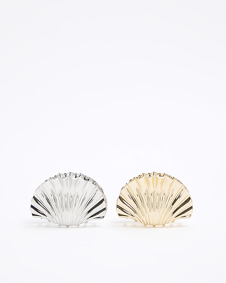 Gold And Silver 2 Pack Shell Claw Clips