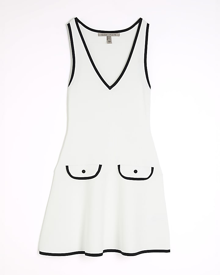 White Knit Ribbed Mini Shift Dress