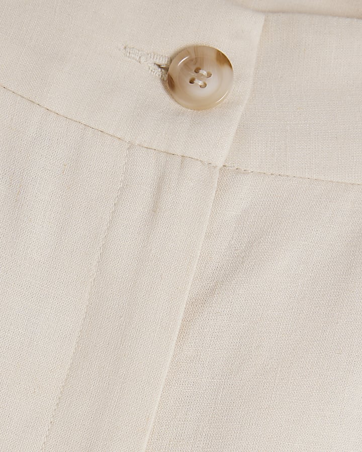Beige Linen Blend Structured Shorts
