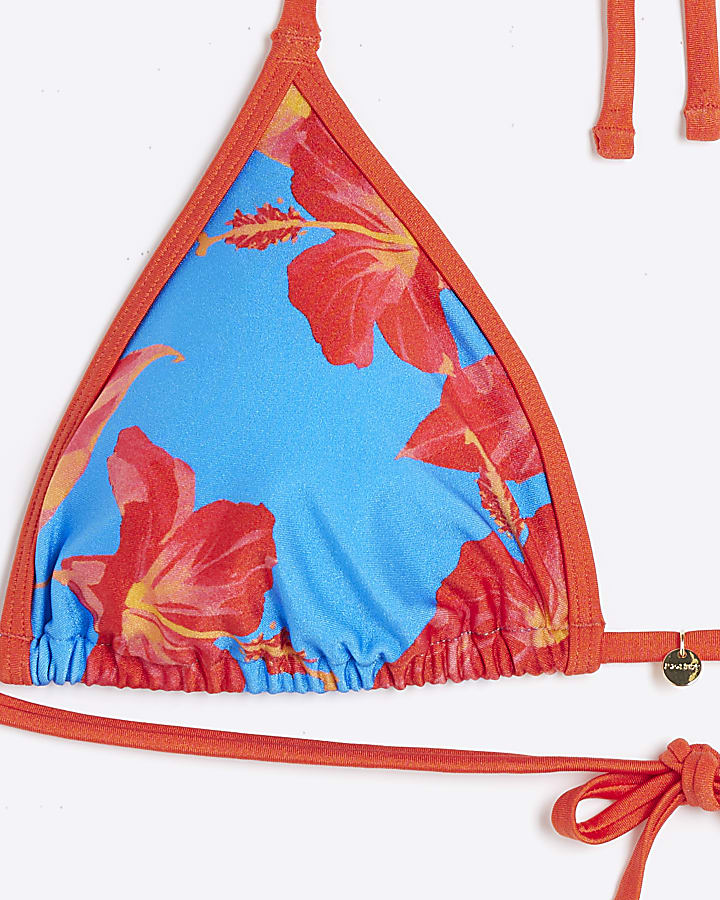 Blue Floral Triangle Bikini Set