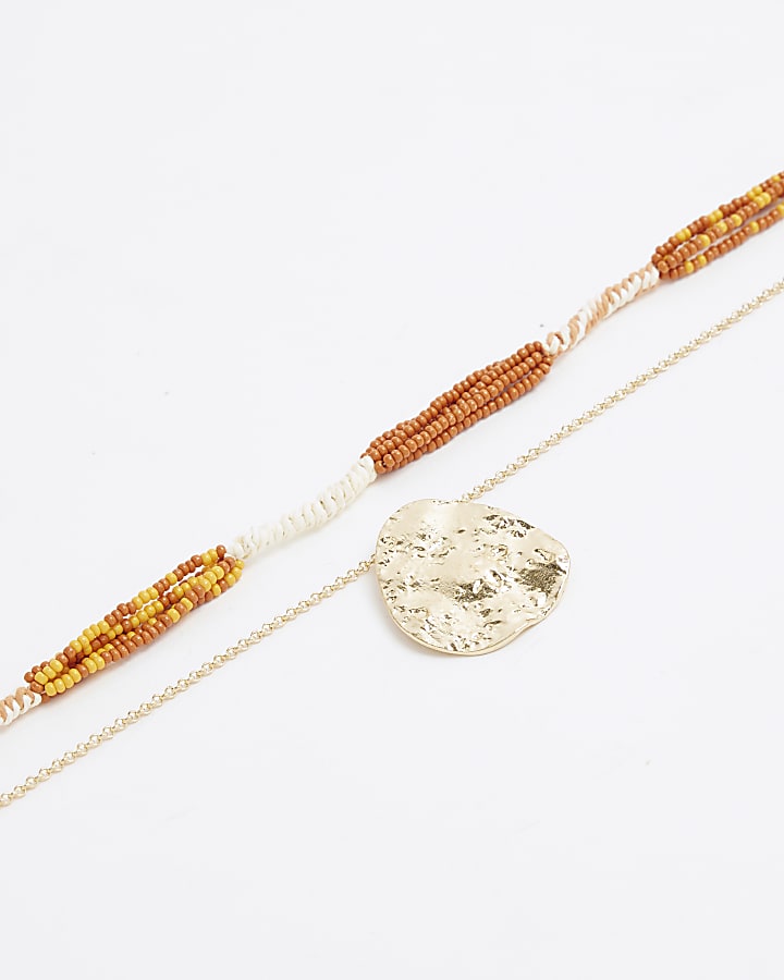 Orange Beaded Layered Necklace