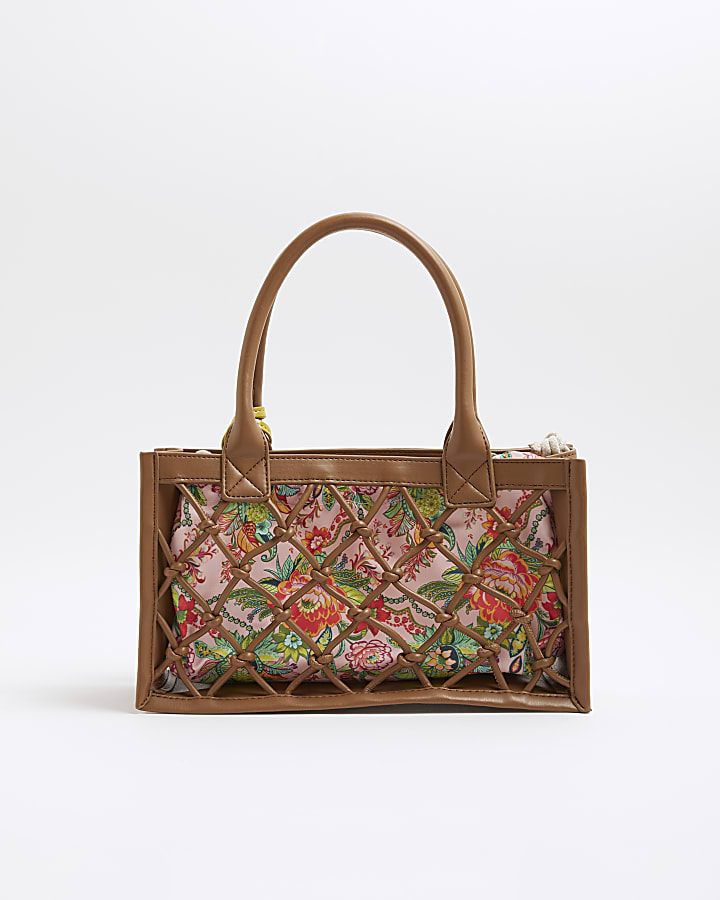 Brown Del Maar Caged Flower Tote Bag