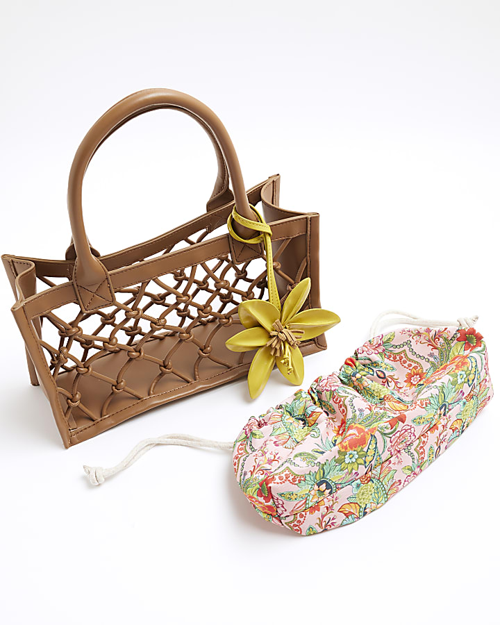 Brown Del Maar Caged Flower Tote Bag