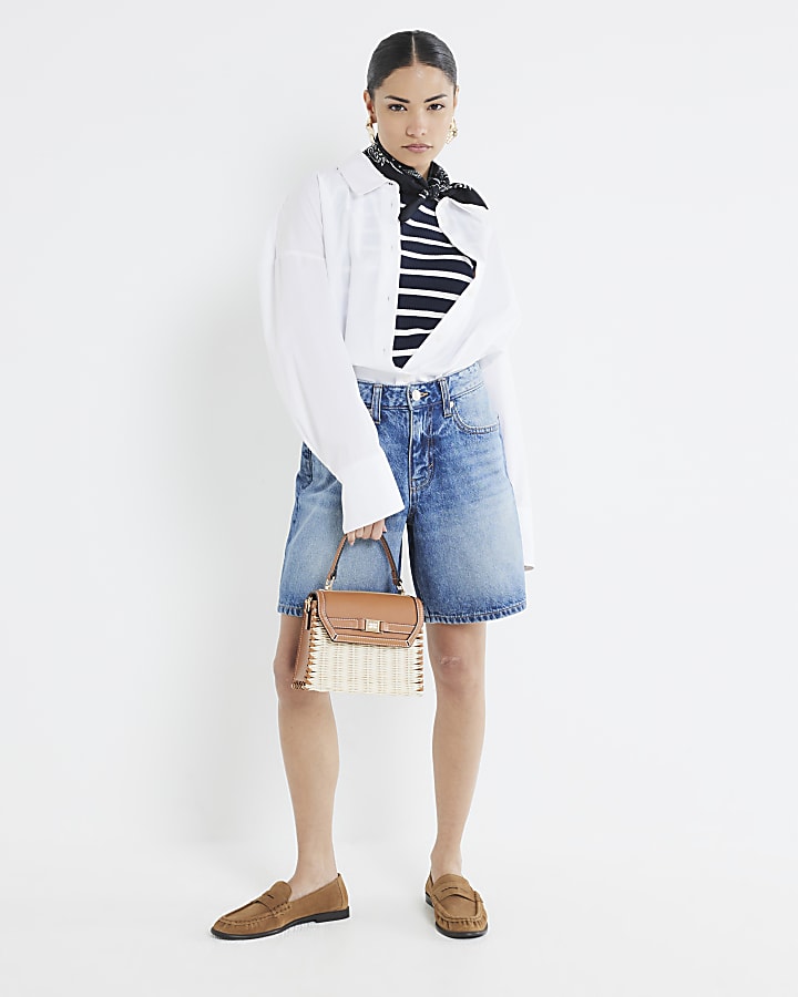 Petite Blue Denim Longline Bermuda Shorts