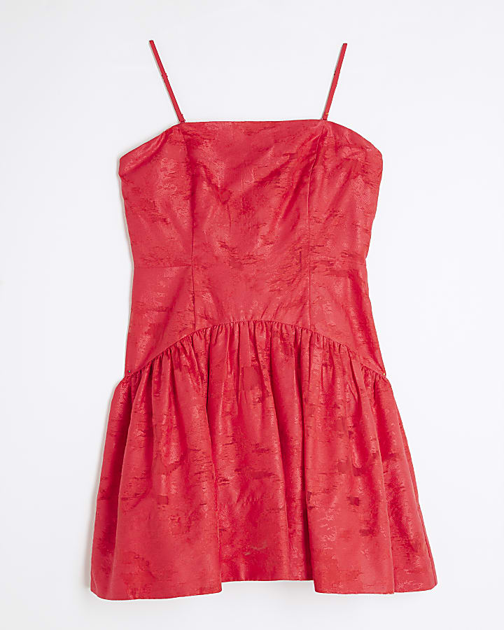 Red Sleeveless Bandeau Burnout Mini Dress