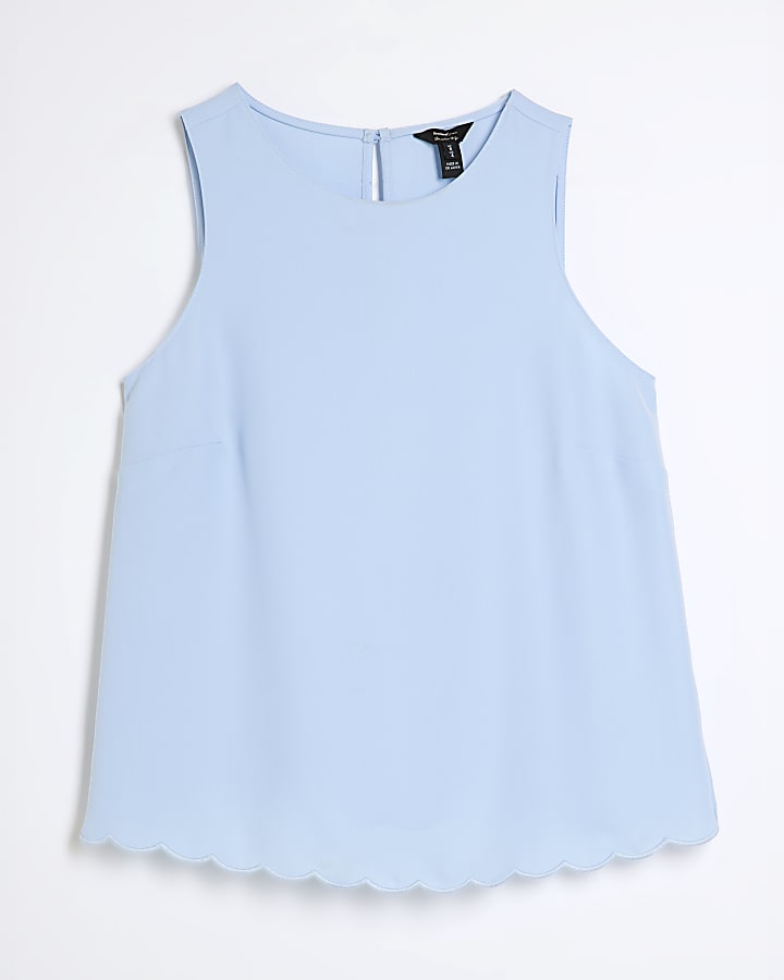 Blue Scallop Hem Tank Top