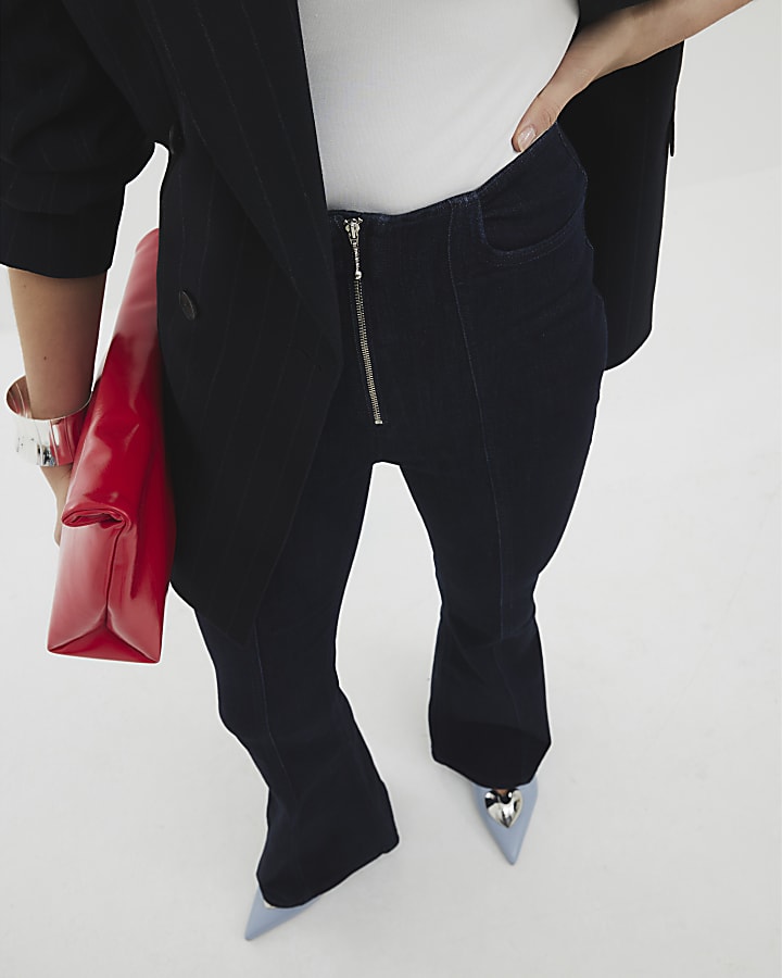 Blue High Rise Seamed Flare Jeans
