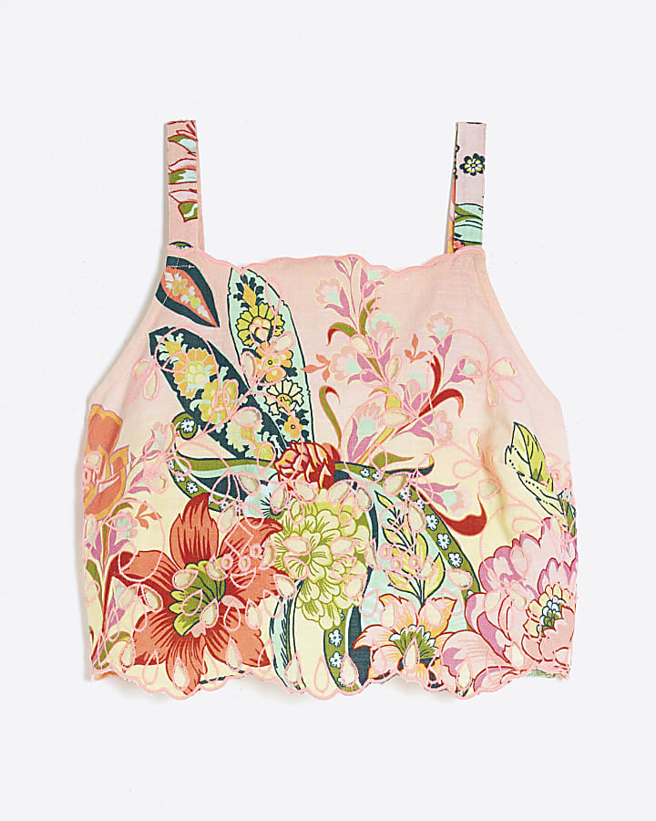 Pink Del Maar Cutwork Floral Halter Neck Top