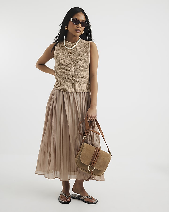 Petite Beige Knit Hybrid Maxi Dress