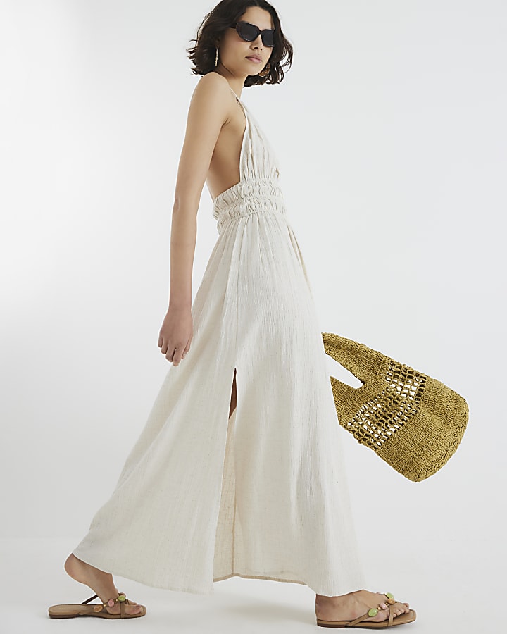 Stone Halter Neck Maxi Dress