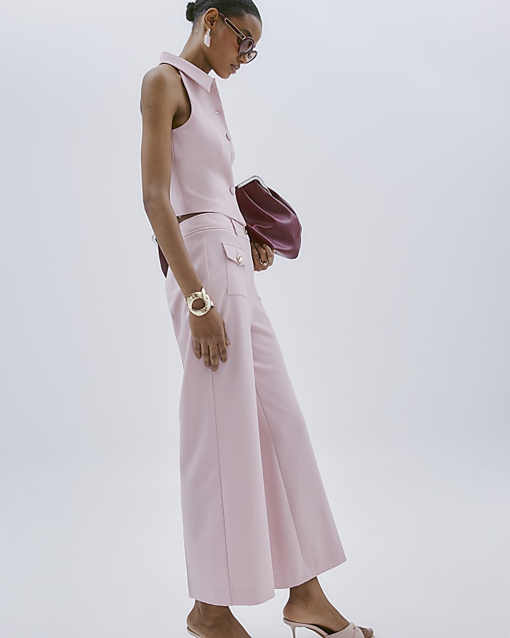 Pink Button Front Straight Trousers