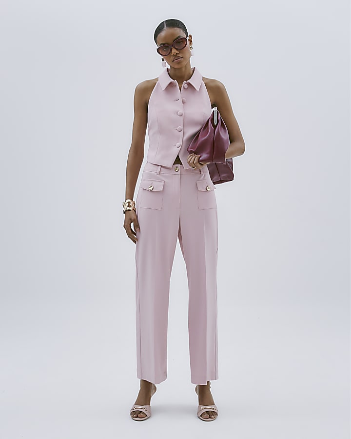 Pink Button Front Straight Trousers