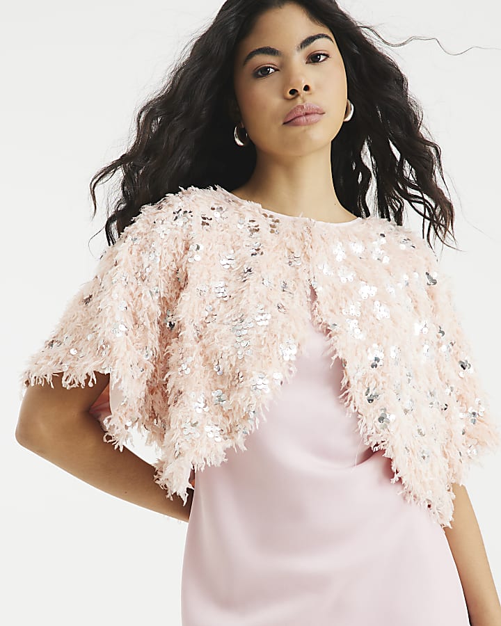 Pink Feather Sequin Cape