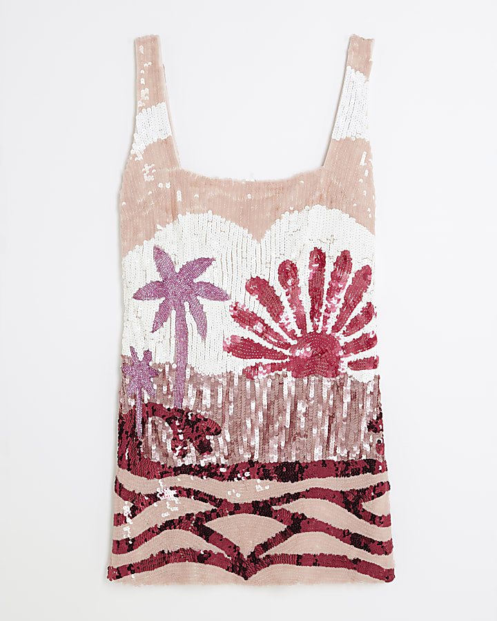 Petite Pink Sleeveless Embellished Mini Dress