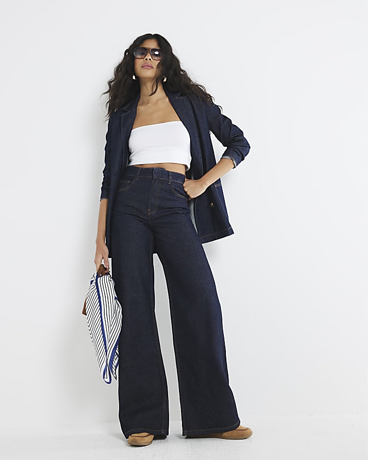 Blue High Rise Wide Leg Jeans