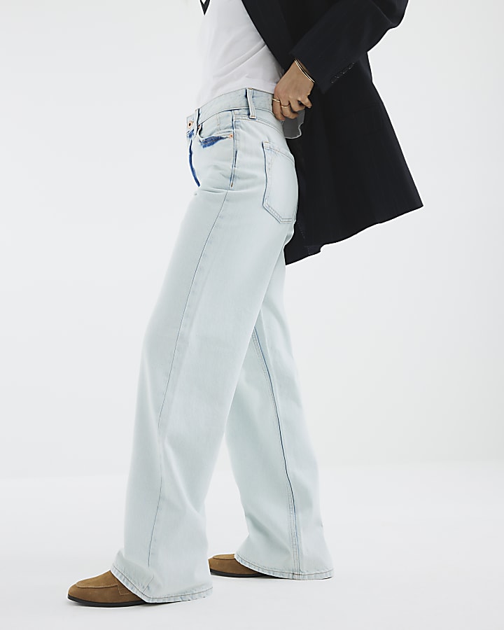Blue High Rise Relaxed Straight Jeans